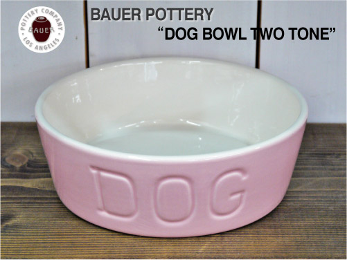 BAUER POTTERY バウワーポテリー　DOGBOWL Ｍ・ピンク×ホワイト